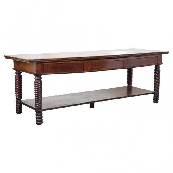 Walnut 3-Drawer Table de Drapiers