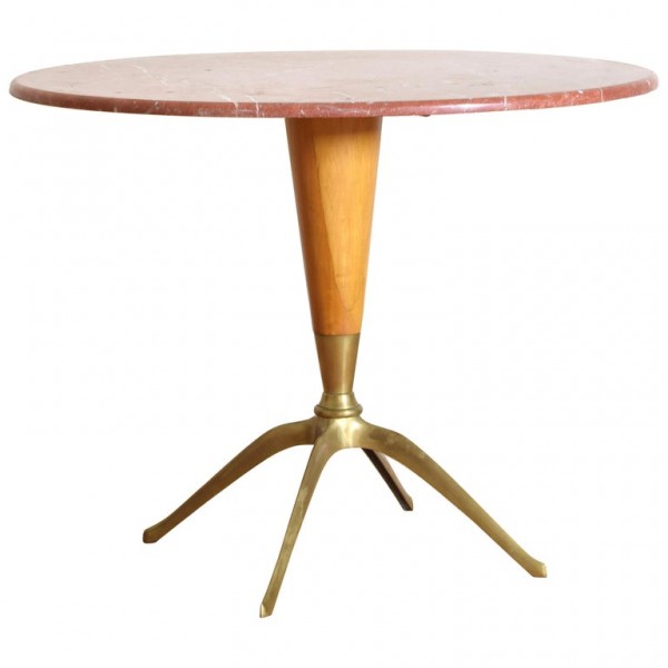 Brass, Maple, and Marble-Top Table