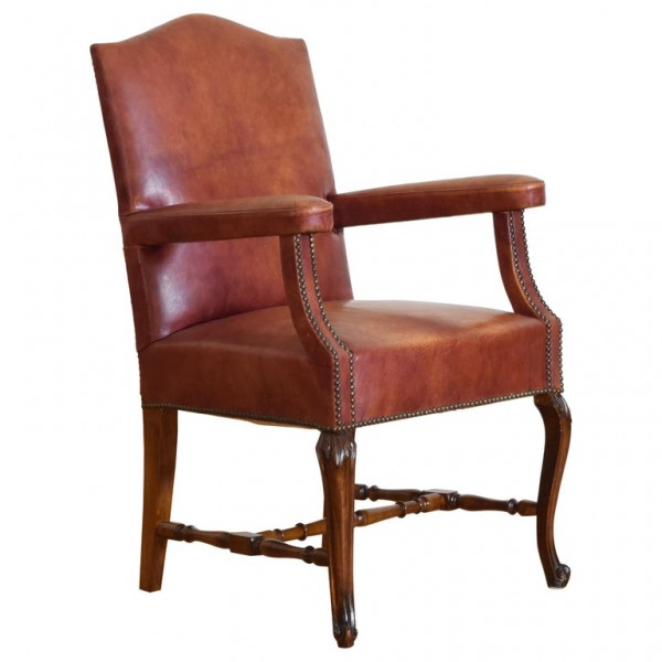 Walnut and Leather Upholstered Armchair