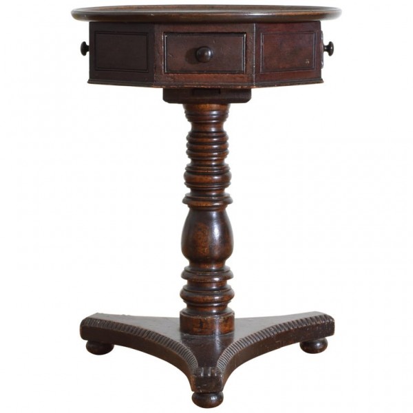 Mahogany and Grained Ash Drum Table with Dish Top