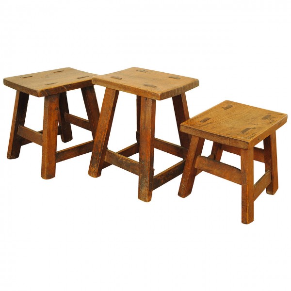 Group of Three Light Walnut Joint Stools