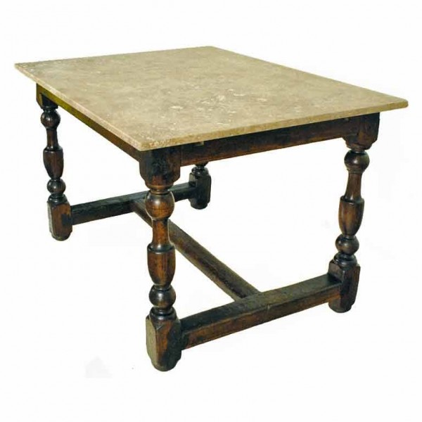 Oak Table Base With Later Marble Top