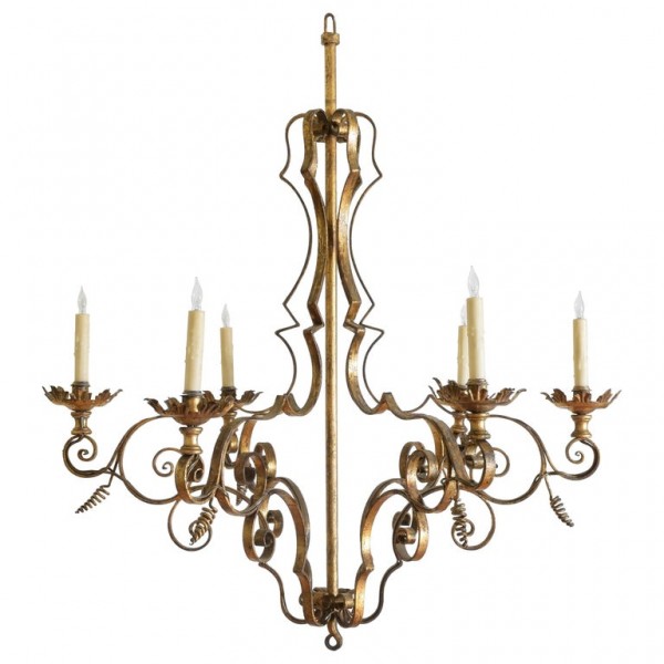 Wrought and Gilt Iron 6-light Chandelier