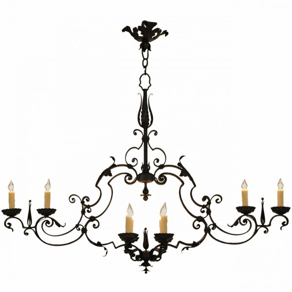 Wrought and Painted Iron 8-Light Horizontal Chandelier