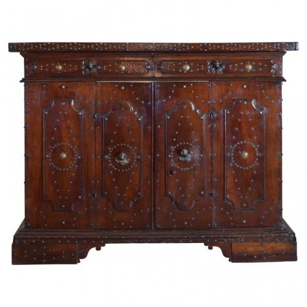 Walnut and Brass Decorated Credenza