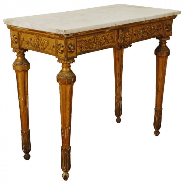 Carved Giltwood Console Table with Marble Top