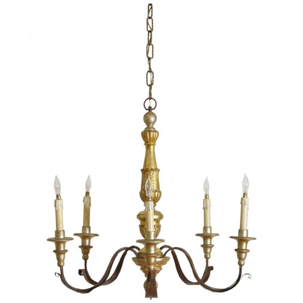 Giltwood and Silvered 5-Light Chandelier