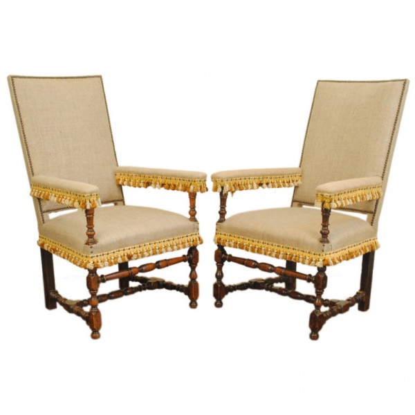 Pair of Oak Upholstered Fauteuils