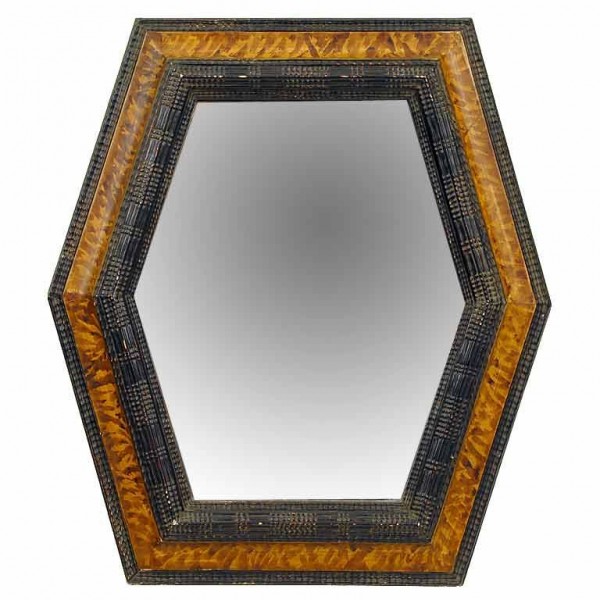 Faux Marble and Ebonized Gesso Hexagonal Mirror