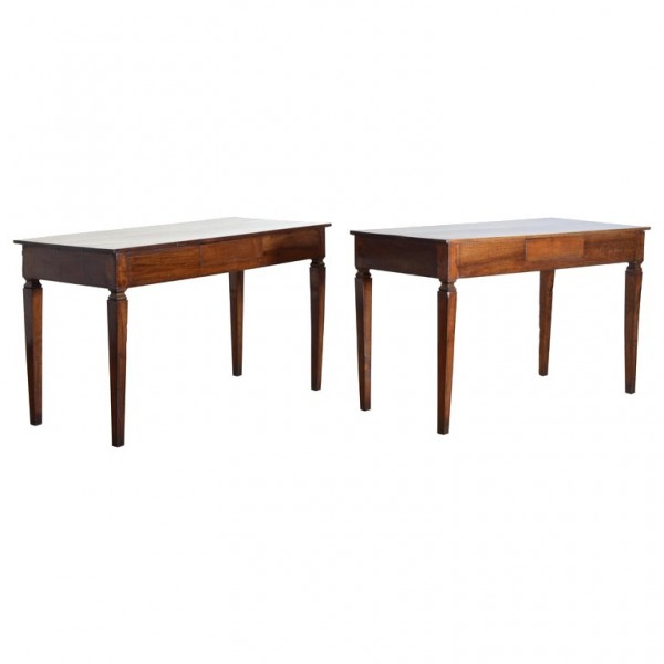 Pair of Walnut 1-Drawer Console Tables