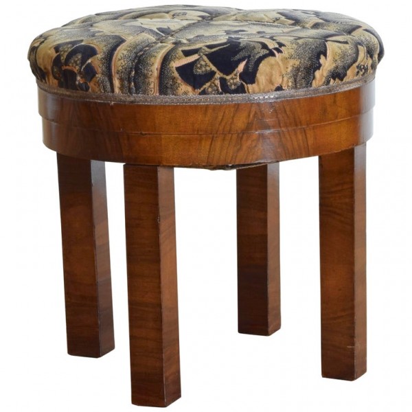 Walnut and Upholstered Ottoman or Pouf
