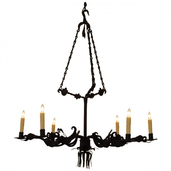 Rare Wrought Iron 6-Light "Parrot" Chandelier