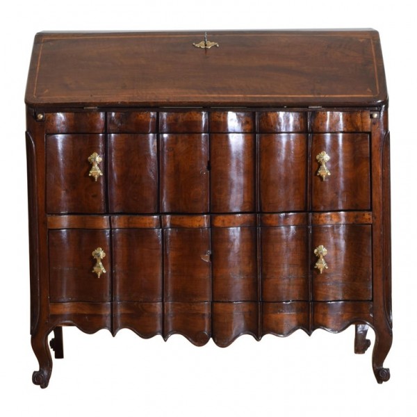 Carved Walnut and Inlaid 2-Drawer Ribalta