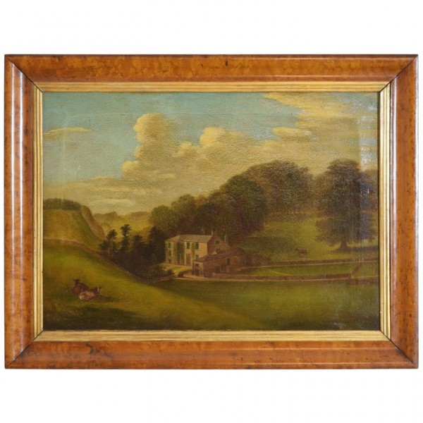 Oil on Canvas, Bucolic Scene of Country House, signed H.L. Pratt