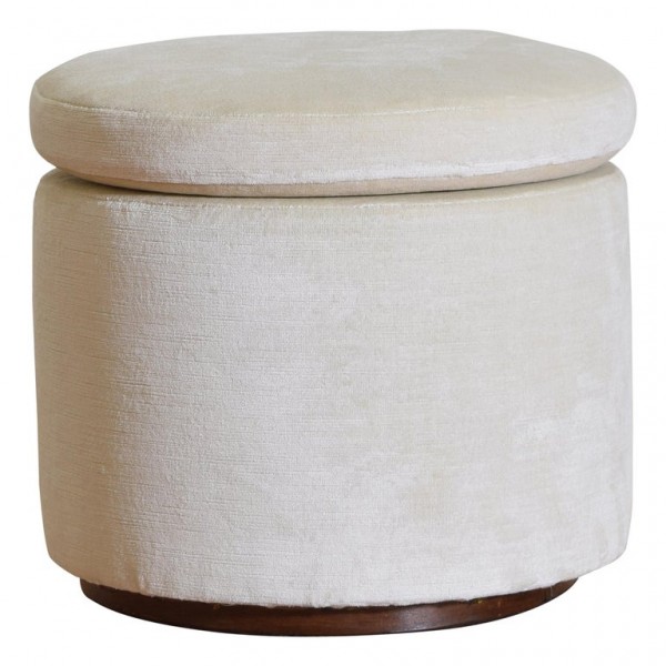 Walnut and Velvet Upholstered Pouf