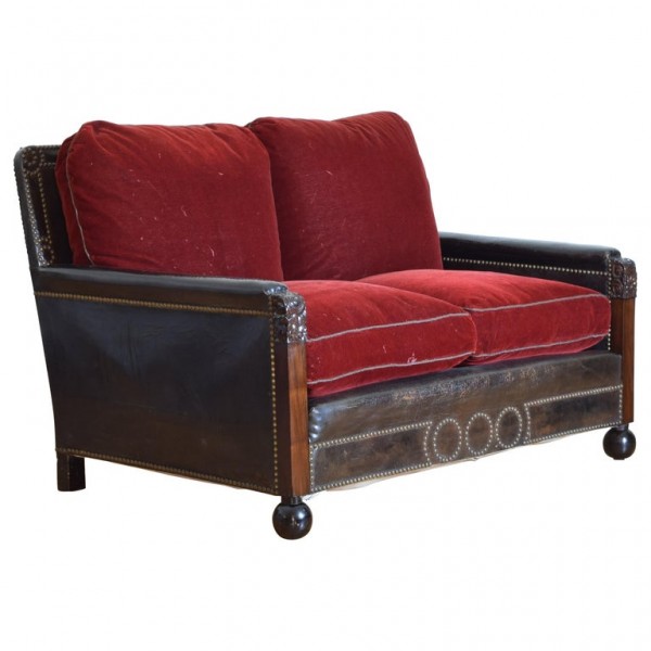 Mahogany and Leather Upholstered Settee