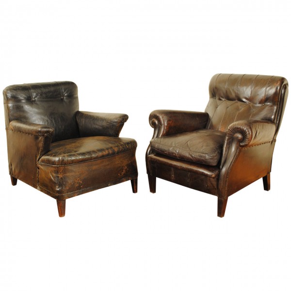 Two Leather Upholstered Club Chairs