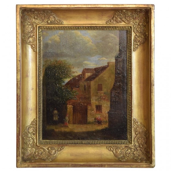 Oil on Board, "Village Genre Scene"