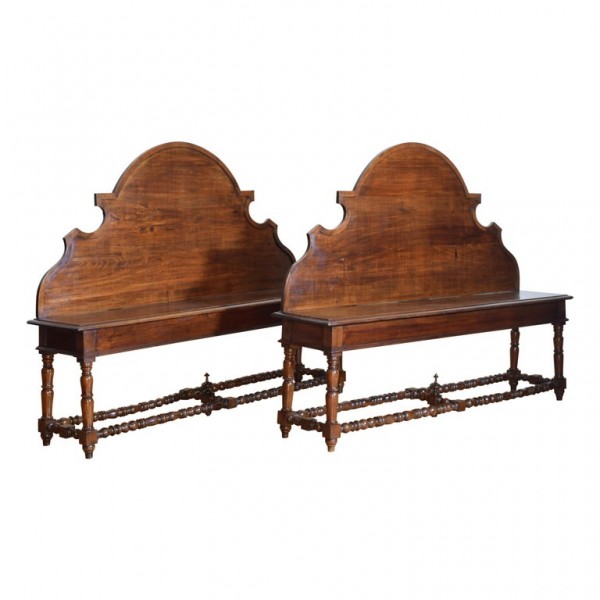 Pair of Walnut Hall Benches