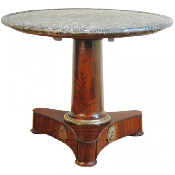 Mahogany Center Table, Bronze Mounts, Marble Top