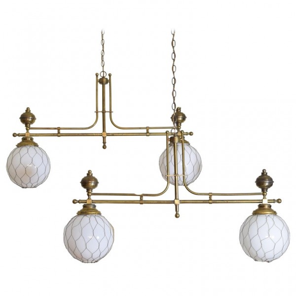 Pair of Brass Bistro Globe Chandeliers