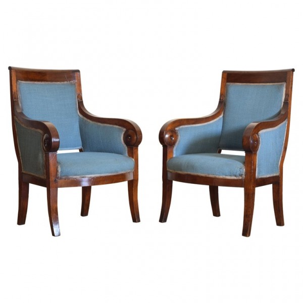 Pair of Walnut and Upholstered Bergeres