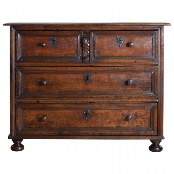 Carved Walnut 4-Drawer Commode