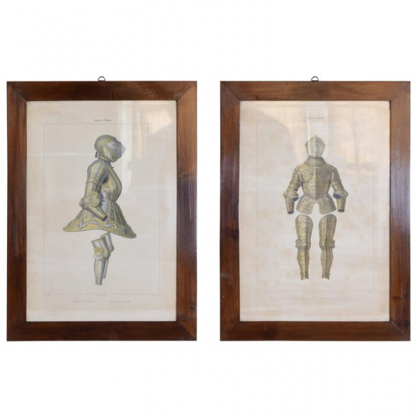 Pair Framed French Lithographs, Spanish Armor, Leon Auguste Asselineau