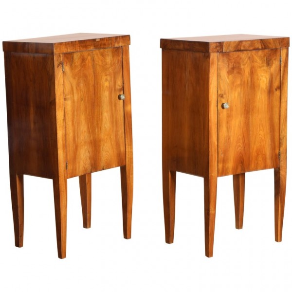 Pair of Light Walnut 1-Door Commodes