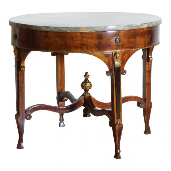 Walnut and Ebonized Marble-Top Table