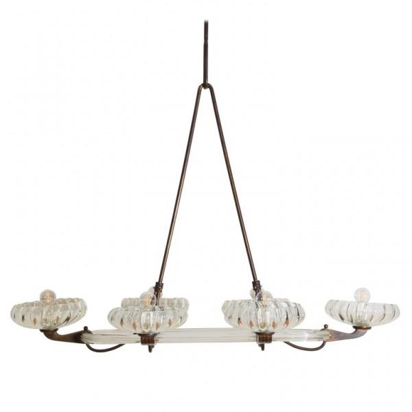 Barovier Brass and Murano Glass 6-Light Chandelier