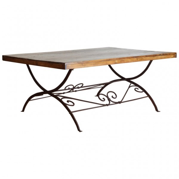 Campaign Wrought Iron and Pinewood Dining Table