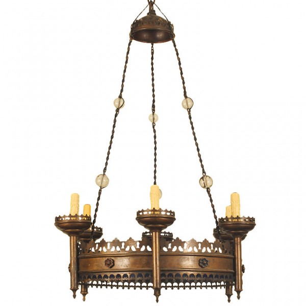 Patinated Brass and Painted 6-Light Chandelier
