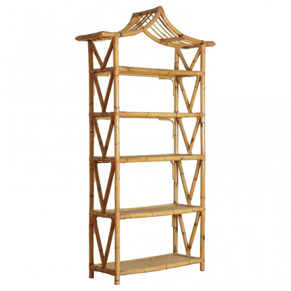 Bamboo and Rattan 5-Tier Etagere with Pagoda Top