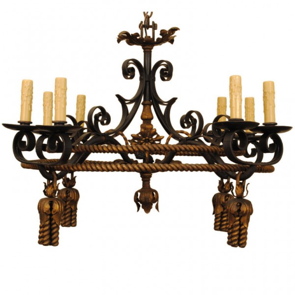 Wrought Iron and Gilded Iron Chandelier