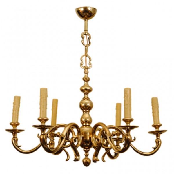 Brass 6-Arm Chandelier