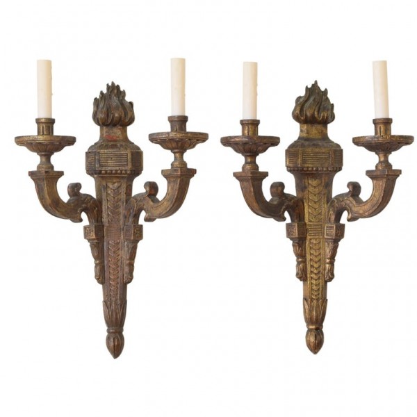 Pair of Giltwood 2-Arm Wall Sconces