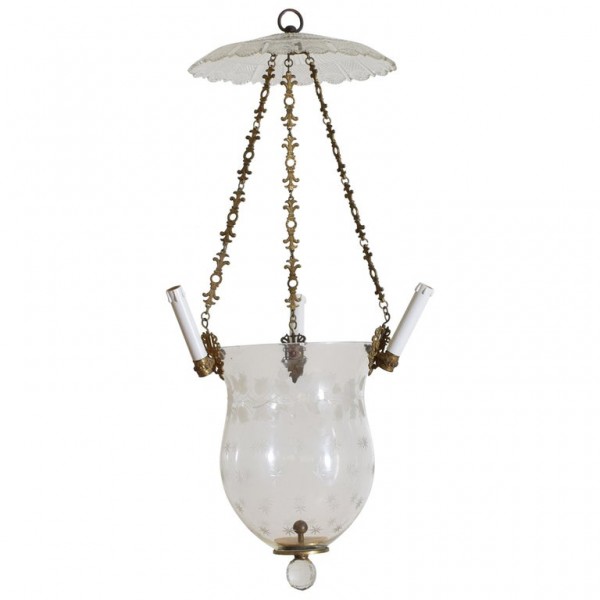 Etched Glass and Gilt Metal Hanging Lantern
