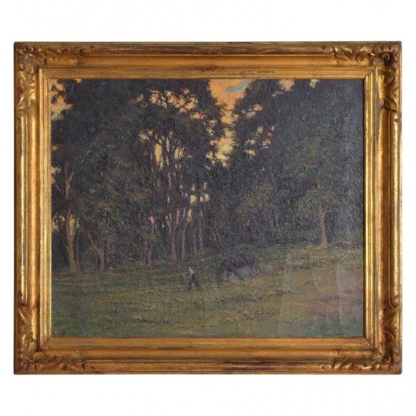 Oil on Canvas, Horse Being Led through Field
