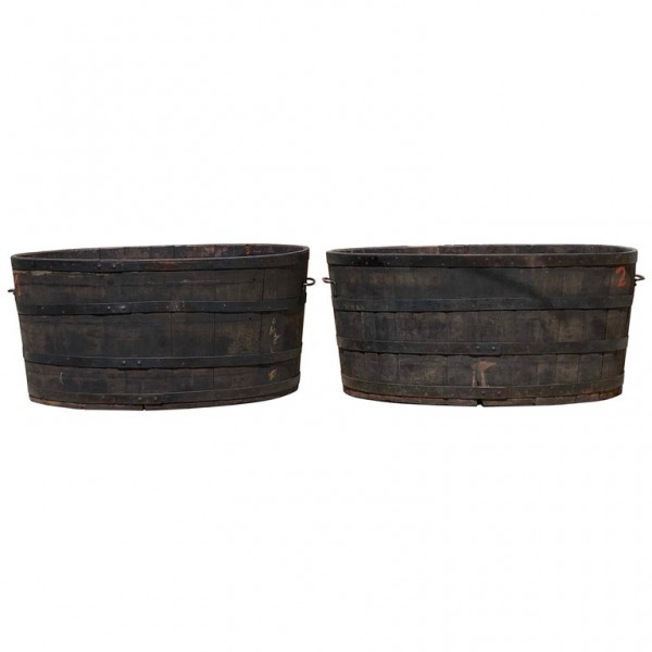 Pair of Enormous Wooden Staved Vineyard Grape Buckets