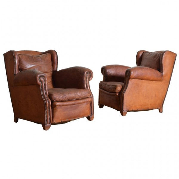 Pair of Leather Upholstered Club Chairs