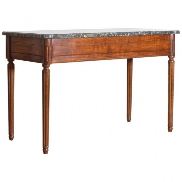 Carved Walnut Marble Top Console Table
