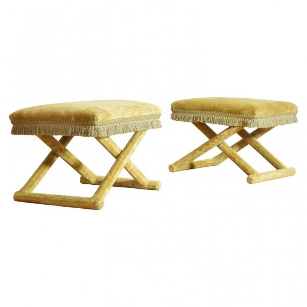 Pair of Velvet Upholstered Curule Form Benches