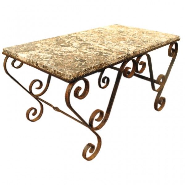 Wrought Iron and Marble Coffee Table