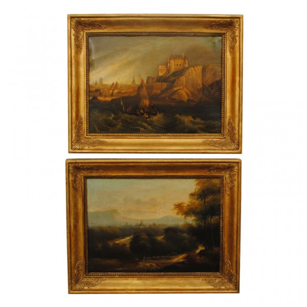 Pair of Signed Oils on Tin in Period Frames