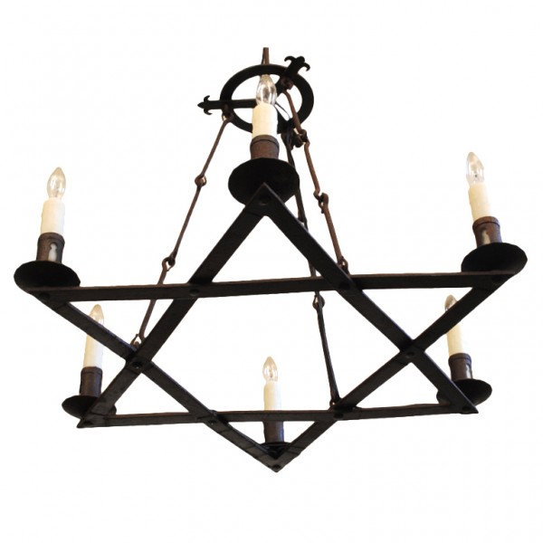 Wrought Iron Hexagram 6-Light Chandelier