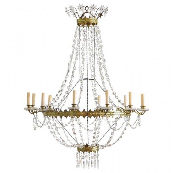 Gilt Brass & Glass 12-Light Chandelier