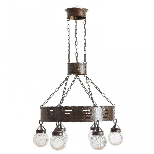 Hammered Steel Chandelier, 6 Glass Globes