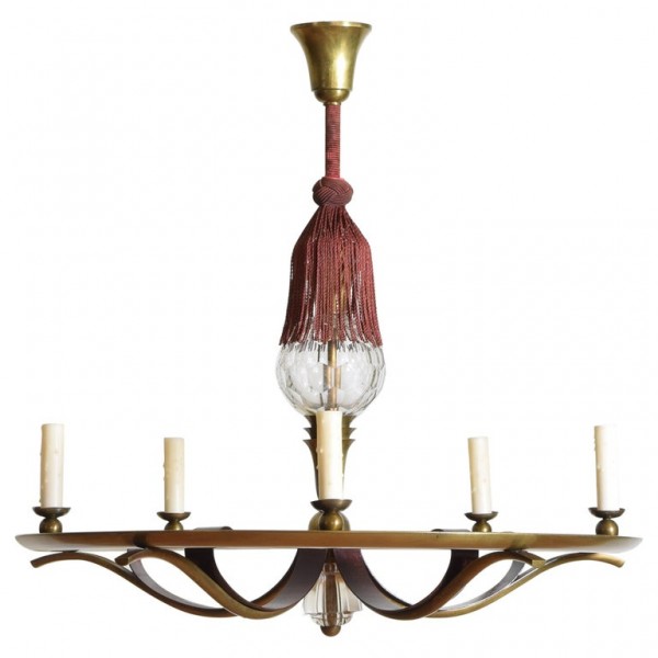 Brass and Cut Glass 5-Light Chandelier