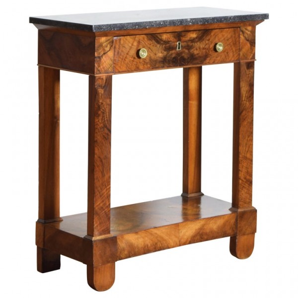 Walnut and Marble Top 1-Drawer Console